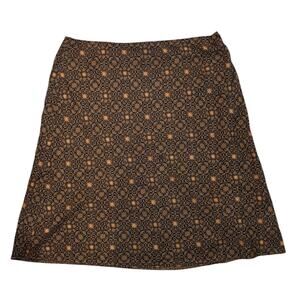 New York & Co 100% Silk Brown Pattern Knee Length Skirt Size Large